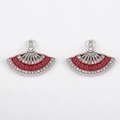 DIY jewelry charm featuring two red enamel fan pendants with sparkling white crystals - Silver Trim Red Fan