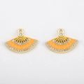Golden fan-shaped pendant with orange enamel and micro-pave crystals for DIY necklaces - Gold Trim Orange Fan