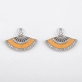 Silver-plated fan-shaped charm featuring vibrant orange enamel and pavé rhinestones - Silver Trim Orange Fan
