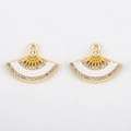 Golden alloy fan-shaped pendant pair with white enamel and micro-set sparkling crystals - Gold Trim White Fan