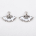 Silver-toned folding fan pendant with white enamel and micro-pave crystals for DIY jewelry - Silver Trim White Fan