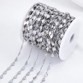 Silver stainless steel heart chain on a roll for bridal hair accessory DIY projects - Horizontal Heart / 1 Meter / Steel
