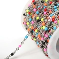 Colorful enamel bead chain in stainless steel silver finish for DIY jewelry making - Silver Multicolor