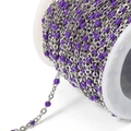 DIY jewelry chain featuring purple enamel beads and silver stainless steel on a spool - Steel Purple