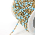 Gold-plated stainless steel bead chain with sky blue enamel drops for DIY jewelry making - Gold Blue