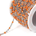DIY jewelry making accessory featuring silver bead chain with orange enamel coating - Steel & Orange