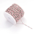 Silver bead chain with pink enamel dots on a white spool for DIY jewelry making - Steel Pink