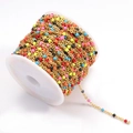 Gold-plated stainless steel bead chain with colorful enamel dots on white spool - Colorful Gold