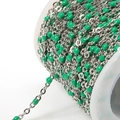 DIY jewelry chain with green enamel beads on silver link roll for necklaces and bracelets - Steel Green