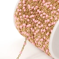 Pink enamel bead chain in gold-plated stainless steel for DIY jewelry making - Gold Pink
