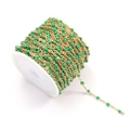 Gold-plated stainless steel bead chain with green enamel beads for DIY jewelry making - Gold Green