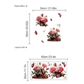 Pegatinas de pared vintage de botellas con flores, rosas rosas y mariposas de colores - Estilo de Jarrón de Flores Rojas (SC312)