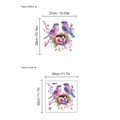 Sticker mural oiseaux violets et fleurs montrant l'effet de pose et les dimensions - Style Oiseau et Fleur / 30x30cm
