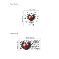Red heart with roses and butterflies wall decal showing paste effect and layout size - 30x60cm