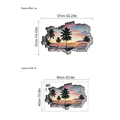 3D strand zonsondergang muursticker met palmen, plak-effect en afmetingen lay-out - Gebroken Muur Uitzicht (PC600) / 40x60cm