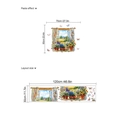 Pastoral fake window wall sticker with flowers and butterflies layout, 70x60cm size - Pastoral Fake Window Landscape Style (ZC1000)