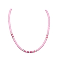 Bohemian pink handmade Heishi bead necklace with rose and white clay accents - Mixed Pink