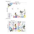 Adesivi murali fiori e uccelli in stile acquerello con dimensioni del layout incluse - 45x60cm (Senza Borsa)
