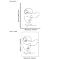 Minimalist female line art wall sticker showing paste effect and layout dimensions - Woman With Flower Hat Style (DD6114) / 40*60cm