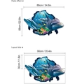 3D ocean world wall decals with dolphins and coral reef in deep blue, 90x30cm size - 30x90cm x 2 Sheets (No Bag)