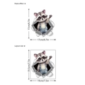 3D cartoon raccoon wall sticker showing a small 17x17cm 3D hole effect on white wall - JS-N1398 19x19cm