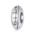 Abalorio de plata de ley S925 con grabados de luna y estrellas para pulseras de moda - Cuenta Espaciadora Luna Estrella (SCC3119)