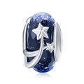Blauer Galaxie Glasanhänger für Armbänder mit Glitzer und silbernen Sternen - Sternenblau Facettierte Perle(SCC861)