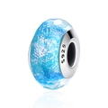 Facettierter hellblauer S925 Silber Charm mit glitzerndem Sterneneffekt für Armbänder - Hellblau Sternen Muranoglas(SCZ054)