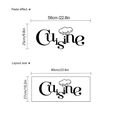 Modern Cuisine wall decal with chef hat design for kitchen cabinets and dining room décor - Black (24*60cm)