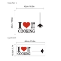 DIY black kitchen wall sticker with I Love Cooking text and red heart size dimensions - KS301 / 19.5*23.6cm