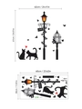 Adesivo murale con gatto nero, lampione e gabbia per uccelli con tema silhouette love - Silhouette Nera Gatto Lampione (LD63013) / 30*60cm
