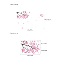Pink cherry blossom wall sticker set showing paste effect and layout size dimensions - Cherry Blossom Branch Style