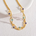 Collar de acero inoxidable chapado en oro de 18K con turquesa azul y eslabones cubanos - Collar-Estilo Eslabón Ovalado (N2203-huanxing)