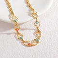 Collar de acero inoxidable oro 18K con piedras de turquesa coloridas en eslabones de corazón - Collar-Estilo Corazón (N2203-aixin)