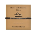 Morse code Libra bracelet with black obsidian beads and silver cylinders on gift card - Libra (B1069-tiancheng)