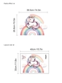 Pastel unicorn and rainbow wall sticker layout showing dimensions and paste effect - 10Y34-D65/30*40cm*1 Sheet