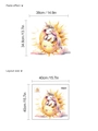 Cartoon unicorn and sun wall decal showing the 15.7x15.7 inch layout and application size - 10Y44-D66/40*40cm*1 Sheet