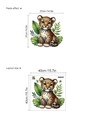 Selbstklebender Wandsticker mit Cartoon Leopard und Tropenblättern in 40x40cm Größe - Cartoon Leopard Tropisches Blattmuster (14Z44-D111)