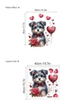 Vinilo decorativo de cachorro con rosas y corazones, tamaño 40x40cm para decoración - Cachorro Gris con Lazo Rojo (14Z44-D103)