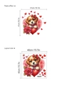 Sticker mural chiot de dessin animé avec coeurs rouges et roses pour la chambre - Chiot avec Fleurs Rouges dans un Cœur (14Z44-D107) / 40x40cm