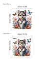Wandsticker mit Husky-Welpen und Blumenmuster inklusive 40x40cm Layout-Maßangaben - Cartoon Husky Stil (13P44-D43) / 40*40cm