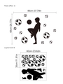 Sticker mural noir garçon jouant au football montrant les dimensions et l'effet posé - Garçon Jouant au Foot et Ballons (13P36-C82) / Mise en page 30x60cm