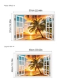 Pegatina de pared ventana 3D puesta de sol con especificaciones y medidas de diseño - 40x60cm / Playa Atardecer Palmera (C64)