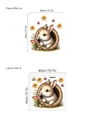Wandtattoo Hase in Baumhöhle mit rosa Blumen und Variant-Layout für Kinder - Hasen-Stil (14Z44-D118)
