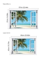 Vinilo decorativo de ventana playa tropical con palmeras, tamaño 60x40cm y efecto pegado - 40x60cm / Vista Mar Azul Palmeras (C66)