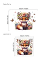 Sticker mural renard avec papillons et cœurs, incluant dimensions et plan de pose - Renard Couronne de Fleurs (D54)