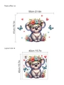 Sticker mural koala dessin animé avec fleurs et papillons bleus pour chambre d'enfant - Koala Couronne de Fleurs (D58)