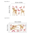 Wandtattoo-Set mit Cartoon-Hirschen und rosa Blumen inklusive Maßen und Klebeeffekt - Hirschfamilien-Zusammensetzung (10Y36-A147)