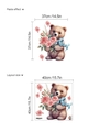 Cartoon Teddybär Wandaufkleber mit rosa Rosen für Kinderzimmer und Schlafzimmer - Bär Mit Rosen (14Z4-D64)