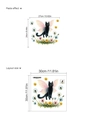 Cartoon black cat wall sticker with pink wings and colorful dandelions 30x30cm - Black Cat with Dandelions (14Z33-A53)